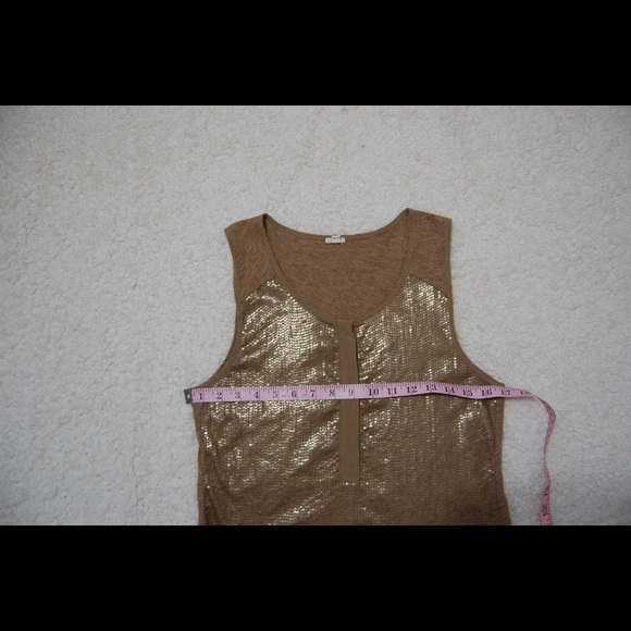 J Crew Sequin Henley Shell Tank Top Gold - Picture 3 of 8
